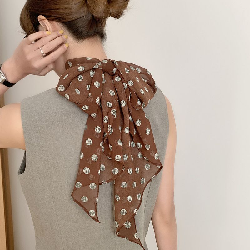 High Versi French Brown Lg Striped For Women Spring Summer Versatile Neck Tie Thin Elegant Accessory Silk Scarf_viptrois.com