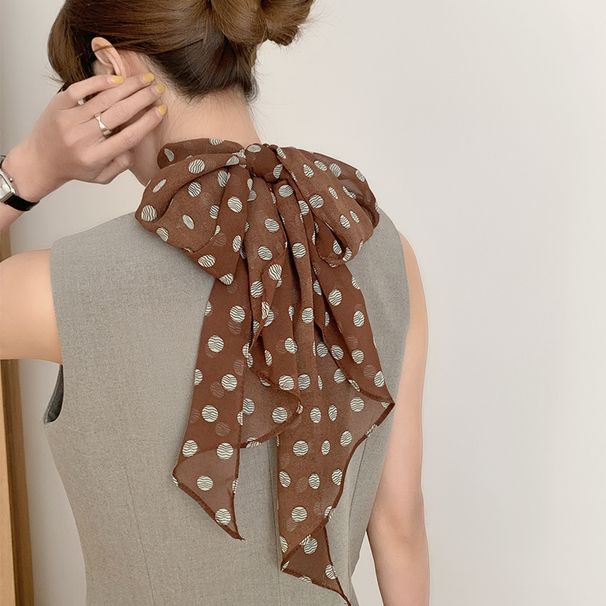 High Versi French Brown Lg Striped For Women Spring Summer Versatile Neck Tie Thin Elegant Accessory Silk Scarf_viptrois.com