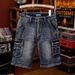 Men's Clothing Summer Casual Handsome High End Large Pocket Workwear Denim Shorts Men's Loose Trendy Five Point Pants_viptrois.com