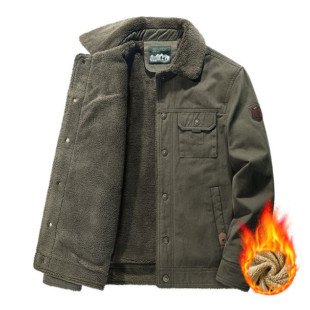 2025 Winter Men's Collar, Lambskin Workwear, With Added Fleece, Oversized Loose And Warm Thick Jacket, Cotton Jacket For Men_viptrois.com