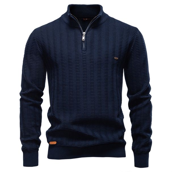 Nordmann 2025 Autumn Winter New Foreign Trade Striped Jacquard Men's European Size Cross-Border Half-Zip Stand Collar Business_viptrois.com