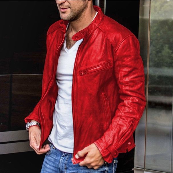 Loom 2021 Foreign Trade European And American Youth Stand Collar Punk Men's Motorcycle Leather Jacket Men_viptrois.com