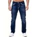 Men's Straight Leg Jeans | Classic Stone Washed Denim Pants For Casual Street Style Mid-Rise Waist With Zipper Fly_viptrois.com
