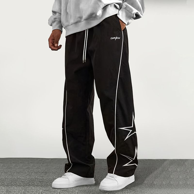 Casual Pants Men's Summer Thin Loose Straight 2025 Spring And Summer American Embroidered Straight Trousers_viptrois.com