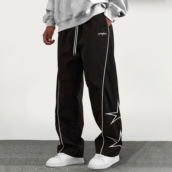 Casual Pants Men's Summer Thin Loose Straight 2025 Spring And Summer American Embroidered Straight Trousers_viptrois.com