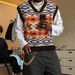 Unisex Striped Knit Vest - Oversized V-Neck Sleeveless Sweater (S-Xl, Coffee Brown) Fashion Trends Versatile Layering_viptrois.com