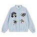 Animal Puppy Cartoon Embroidery Crew Neck Cardigan Sweatshirt Men's Loose Casual Spring Autumn Baseball Jacket Street_viptrois.com
