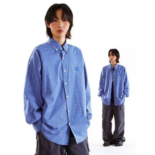 Embroidered Loose Checkered Long Sleeved Shirt For Men, Lazy And Versatile, Retro Classic Checkered Shirt_viptrois.com
