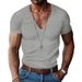 Men's Corduroy Short Sleeved Summer V-neck Solid Color Slim Fit Casual T-shirt Men's Top_viptrois.com