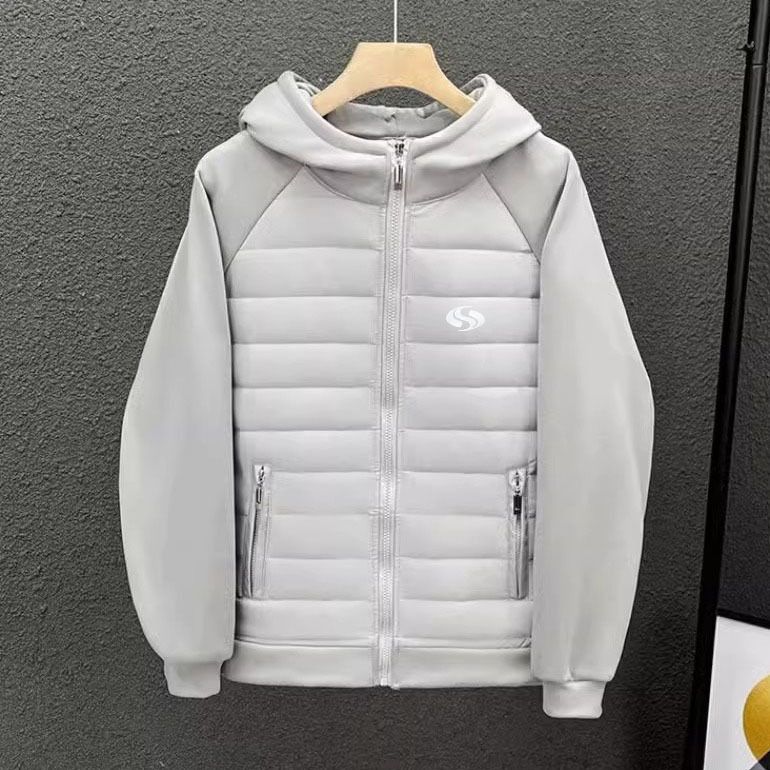 Men's Clothing Men's Clothing 25 New Solid Color Splicing Hooded Cotton Jacket Zhangzai 03 Style Light And Comfortable Casual Light Cotton Jacket_viptrois.com