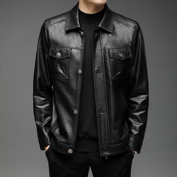Genuine Thin Men's Motorcycle Leather Jacket, Haining Autumn And Winter Fleece Sheepskin Collar, Middle-Aged Jacket_viptrois.com