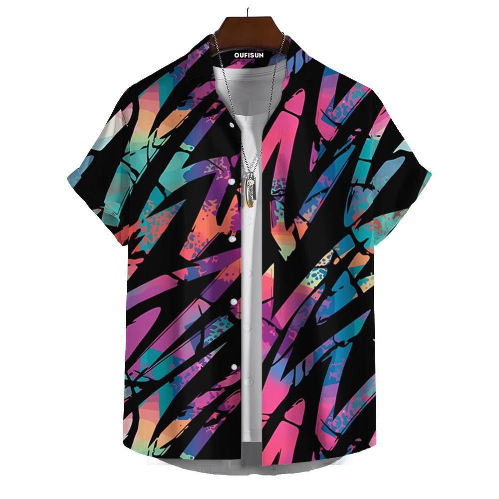Men's Clothing Shirt Short Sleeve Tops Graffiti Print Clothing Vacation Casual Shirt_viptrois.com