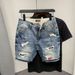 Men's Clothing Straight Tube Ripped Denim Shorts Loose Shorts Thin Style Shorts_viptrois.com