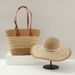 Women's Bags Straw Hat Five Strand Braided Straw Bag Two Piece Set Sun Hat Large Capacity Tote Bag Set Classic Woven Bag_viptrois.com