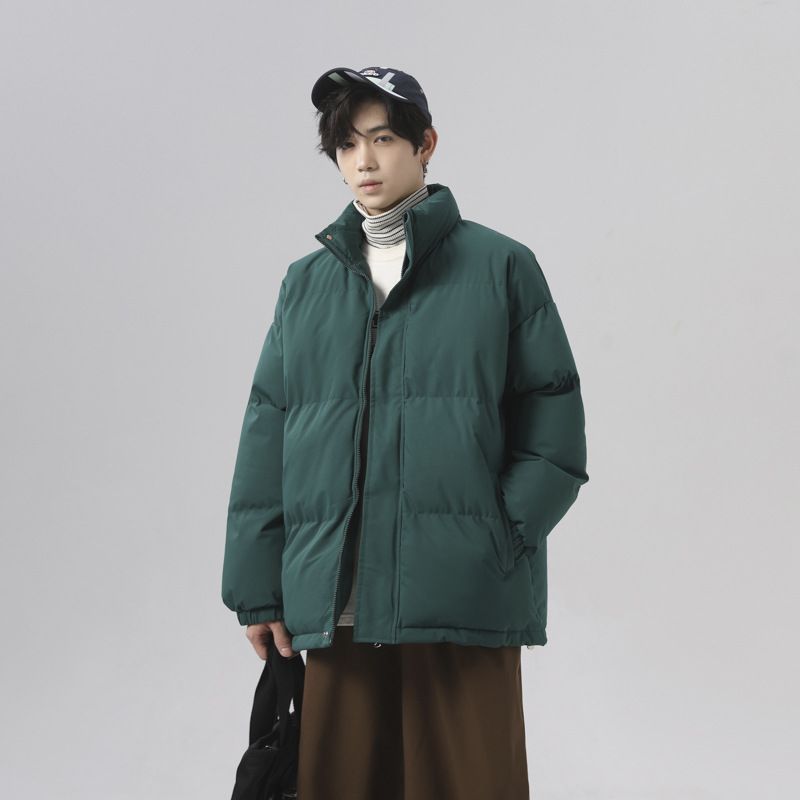 Unisex Water-Resistant Stand Collar Puffer Jacket, Oversized Winter Coat With Thick Polyester Fill, Couple Matching Streetwear For Cold Weather_viptrois.com