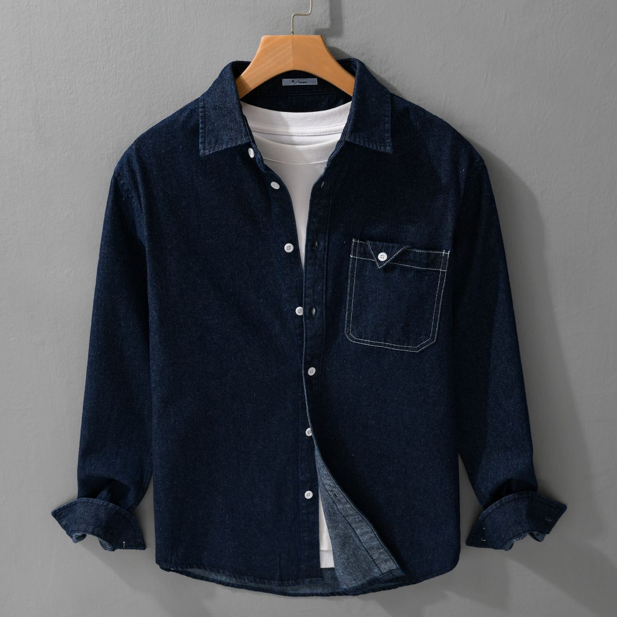 Autumn Simple Denim Versatile Men's Long Sleeved Shirt Casual Loose Men's Retro Youth Shirt_viptrois.com