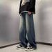 Washed Straight-Leg Jeans For Men, Spring And Autumn Style, American Loose Fit, Wide-Leg Casual Retro Trendy Brand,_viptrois.com