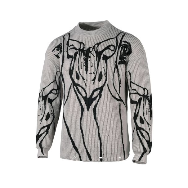 Men's Clothing Y2K Distressed Knit Sweater - Eco Tree Print Oversized Unisex Pullover Fashion Trends Hot-selling_viptrois.com