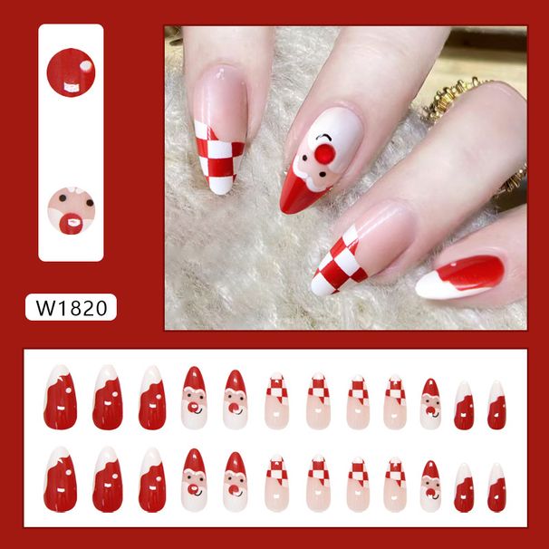Christmas Long Almond Armor Saint-Yen Pattern Joker White Ins European And American Style Manicure Pieces 24 Pieces_viptrois.com