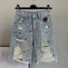 Men's Clothing Colorful Diamond Studded Ripped Denim Shorts Summer New High Waist Loose Breeches For Women_viptrois.com