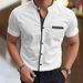 Men's Stand Up Collar Short Sleeved Shirt Summer Stretch Color Block Wrinkle Free Business Casual Slim Fit_viptrois.com