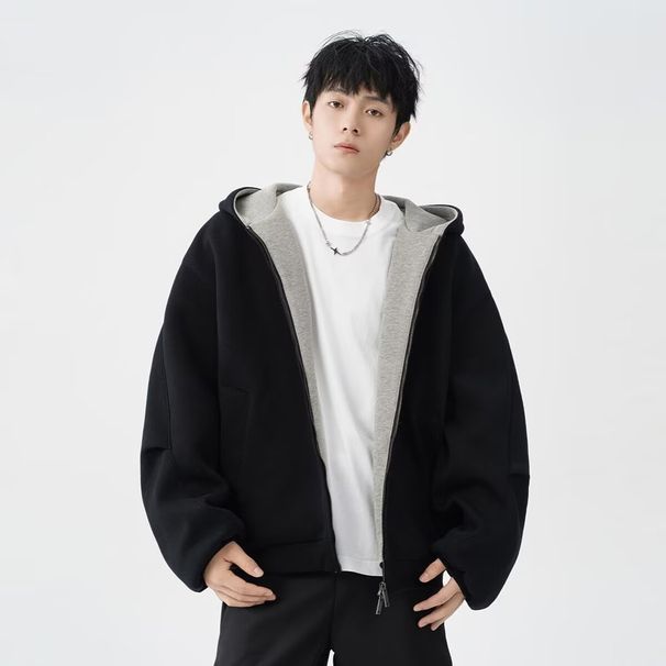 Spring Double-sided Cotton Hooded Sweatshirt Men's Corridor Shaped Contrasting Color Casual Jacket Hoodie_viptrois.com