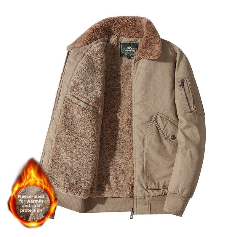Men's Lamb Wool Cotton-padded Clothing Casual Fleece Thickened Youth Jacket Cotton-padded Jacket Sweater Collar Cotton-padded Jacket_viptrois.com