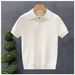 Men's Slim Fit V Neck Polo Shirt Handsome Solid Color Knitted Short Sleeve Casual Retro Korean Style Trendy Top_viptrois.com