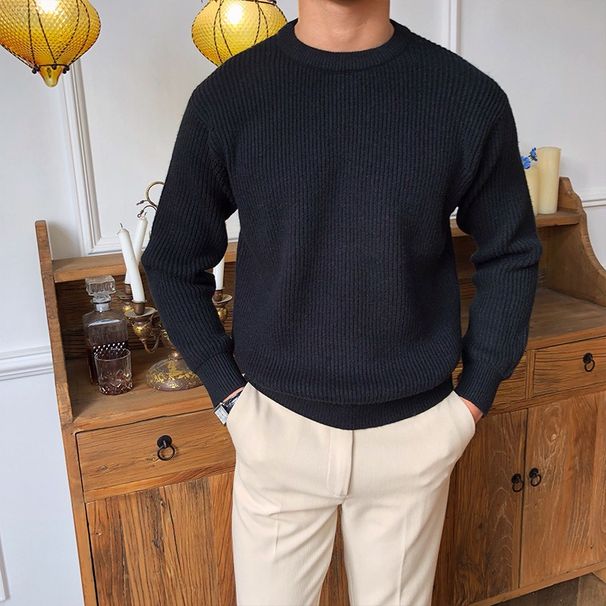 Men's Clothing Long Sleeved Casual Sweater British Round Neck Pullover Knitted Bottoming Sweater Trend_viptrois.com