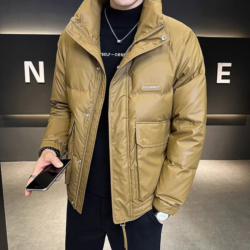 "Men's Slim-Fit Lightweight Down Jacket, 550FP Gray Duck Down Filled, Waterproof & Windproof Winter Coat With Stand Collar (Black/Green/Khaki)"_viptrois.com