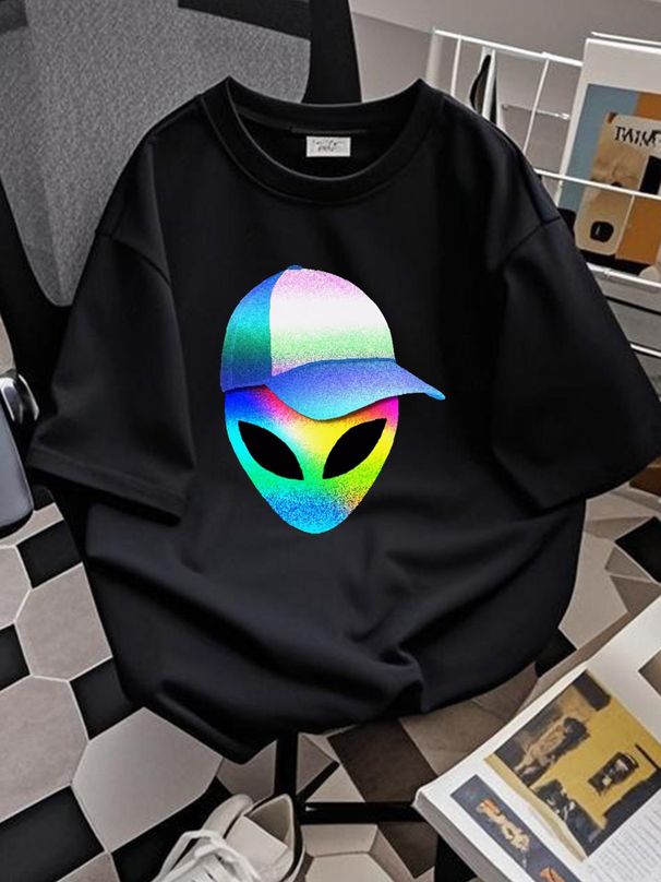 Alien Head Trippy Techno Rave EDM Music Festival T Shirt Stretched Summer Unisex Slightly Designer Clothes Fashion Graphic Homme_viptrois.com