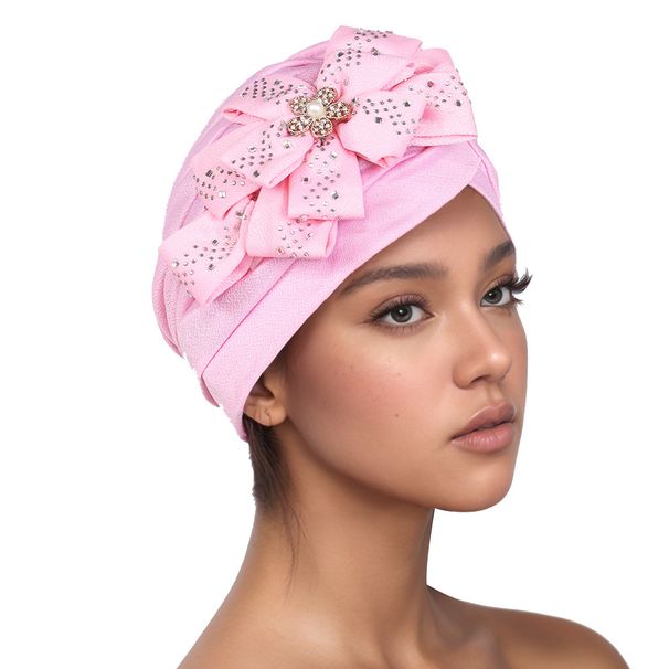 Muslim headscarf Traditional Muslim black pullover watermelon hat with drill large flower casual cap_viptrois.com