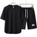 Men's Clothing Summer Men's Suit Fashion All Match Short Sleeved T Shirt Men's Simple Quick Drying Solid Color Sports Shorts Two Piece Set_viptrois.com