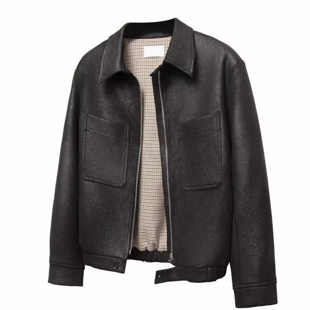 Men's Clothing Frost Crack Houndstooth Lining PU Leather Hunting Motorcycle Leather Jacket Cleanfit Short Wide Jacket For Men And Women_viptrois.com