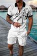 Men's Clothing Foreign Trade Cross Border Fashion Zipper Polo Shirt Suit 2023 Men's Casual 3D Printed Polo Shirt Shorts_viptrois.com