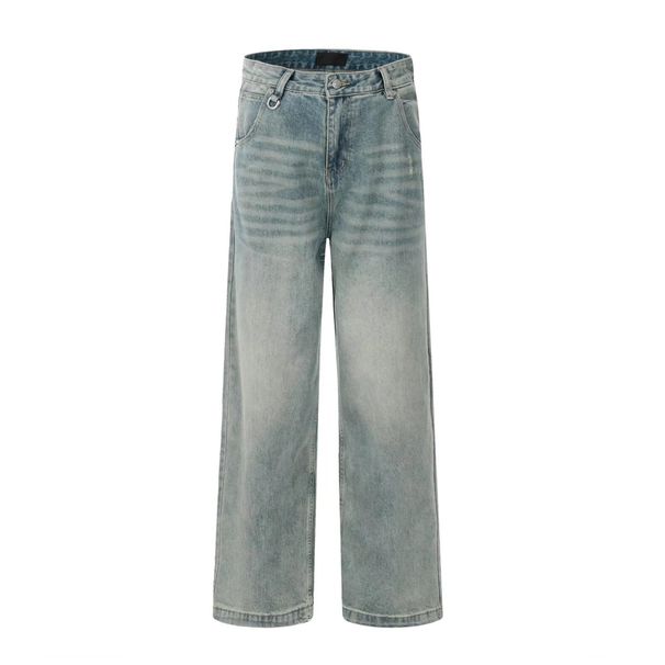 Men's Clothing Retro Washed Denim Mopping Pants For Men And Women Trendy Brand Loose Couple Casual Versatile Straight Wide Leg Trousers_viptrois.com