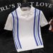 Men's Clothing Summer New Vertical Striped Polo Shirt Knitted Sweater Short Sleeved Slim Fit Business Lapel T Shirt_viptrois.com