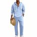Men's Linen Hoodie And Lounge Pants Set | Relaxed Fit Long Sleeve Hooded Outfit For Spring Autumn Comfort_viptrois.com