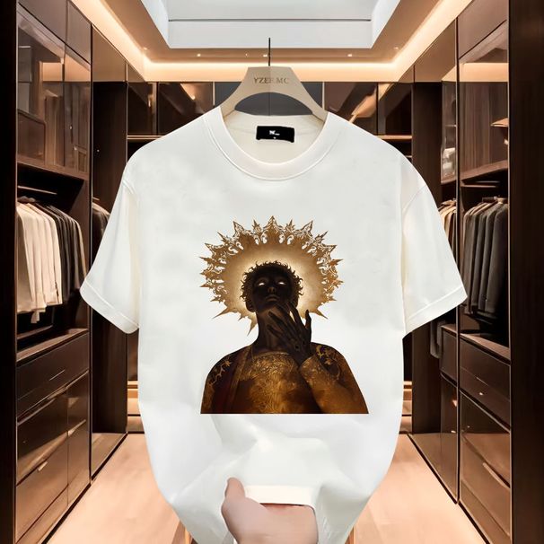 Trendy Wear 2025 Handsome Light Luxury Pure Cotton T-shirt Short Men's Casual Summer Fashion Versatile Half Sleeve Print_viptrois.com