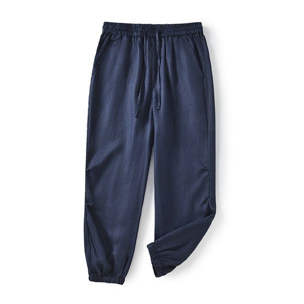 Men's Clothing Spring New Linen Pants Men Linen Nine Point Pants Youth Loose Mid Waist Linen Casual Pants E004_viptrois.com