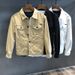 Men's Slim Fit White Denim Jacket - Stylish Casual Workwear Coat With Stand Collar For Spring & Autumn_viptrois.com