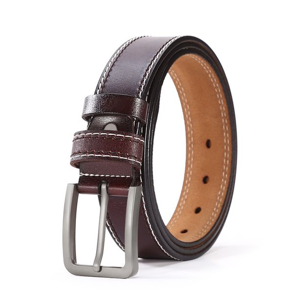 Needle buckle leather belt for men cowhide punch belt for young casual_viptrois.com