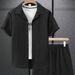 Men's Clothing New Jacquard Men's Short Sleeved Shirt Shorts Sports Leisure Beach Two Piece Suit_viptrois.com