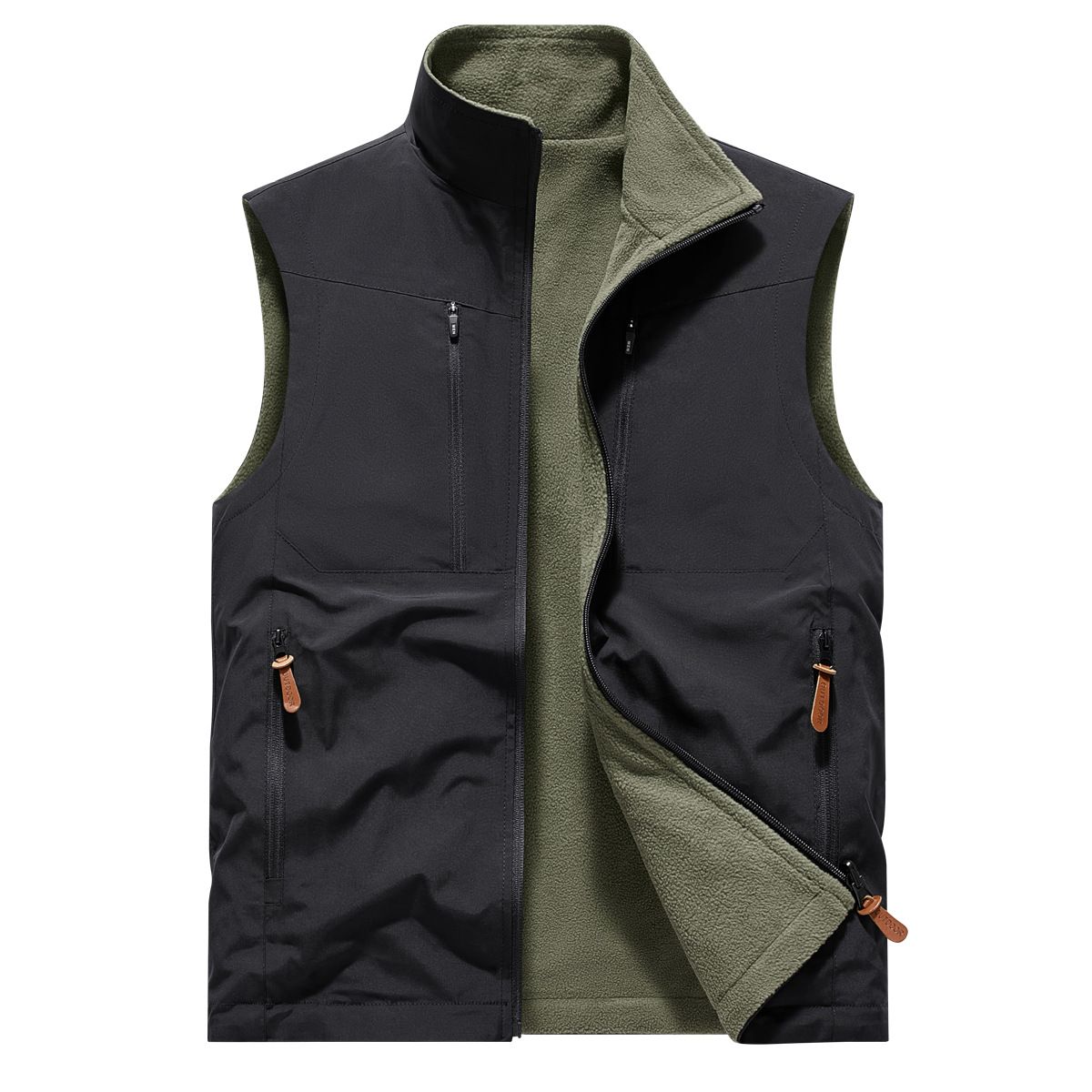 Spring And Autumn Fleece Double-sided Vest Men's Outdoor Sports Warm Vest Shoulder Multi-Pocket Jacket_viptrois.com