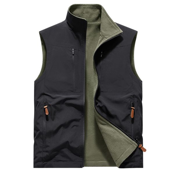 Spring And Autumn Fleece Double-sided Vest Men's Outdoor Sports Warm Vest Shoulder Multi-Pocket Jacket_viptrois.com
