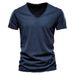 Boy Summer Cross-Border New Solid Color Slub V-Neck Short Sleeve T-Shirt Pure Cotton Hot Sale European And American Foreign_viptrois.com