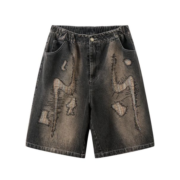 Men's Clothing Summer Street Style Washed Old Patchwork Loose Denim Shorts_viptrois.com