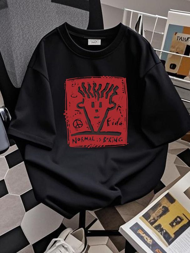 Vtg 1985 FIDO DIDO Normal Is Boring T-SHIRT L Distressed Peace Surfer Skater 80s Homme Unisex Stretched Comfortable Versatile Graphic_viptrois.com