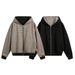 Reversible Hooded Cardigan Sweatshirt Unisex Spring Autumn Casual Loose Versatile Plaid Short Jacket Two-Way Wear_viptrois.com