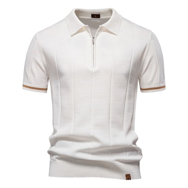 Spring Men's Business Casual Woolen Polo Shirt Lapel-neck Knitted Polo Shirt Short-sleeved Men's T_viptrois.com